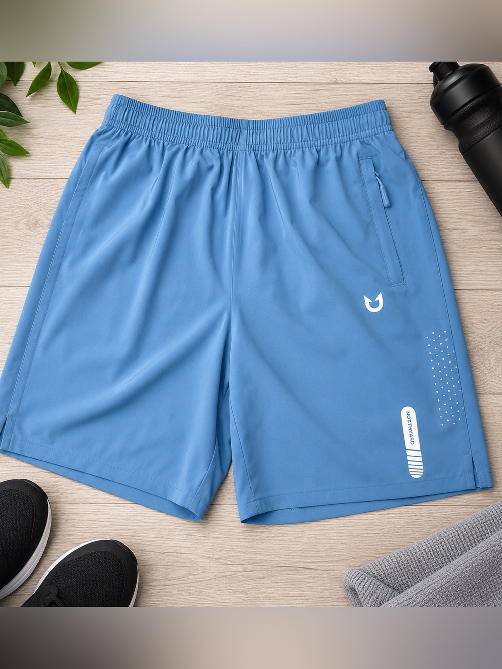 Northyard Men’s Running Shorts XL 7” Quick Dry Athletic Gym Blue Zip Pocket